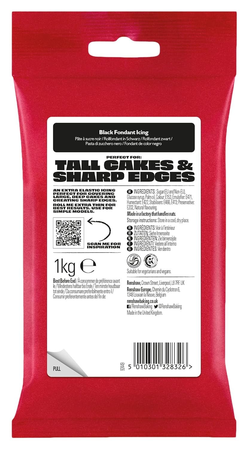 Extra Fondant Black 1kg - Fondant extra elastic cu aromă de vanilie, perfect pentru acoperirea prăjiturilor - Black - 1 kg Pasta de zahar Naty Shop