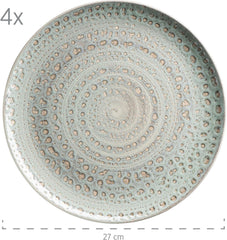 MÄSER 931744 Seria Spicy Market, Set de veselă pictat manual pentru 4 persoane în design vintage mediteranean, Set combinat din ceramică cu 16 piese, Verde, Gresie