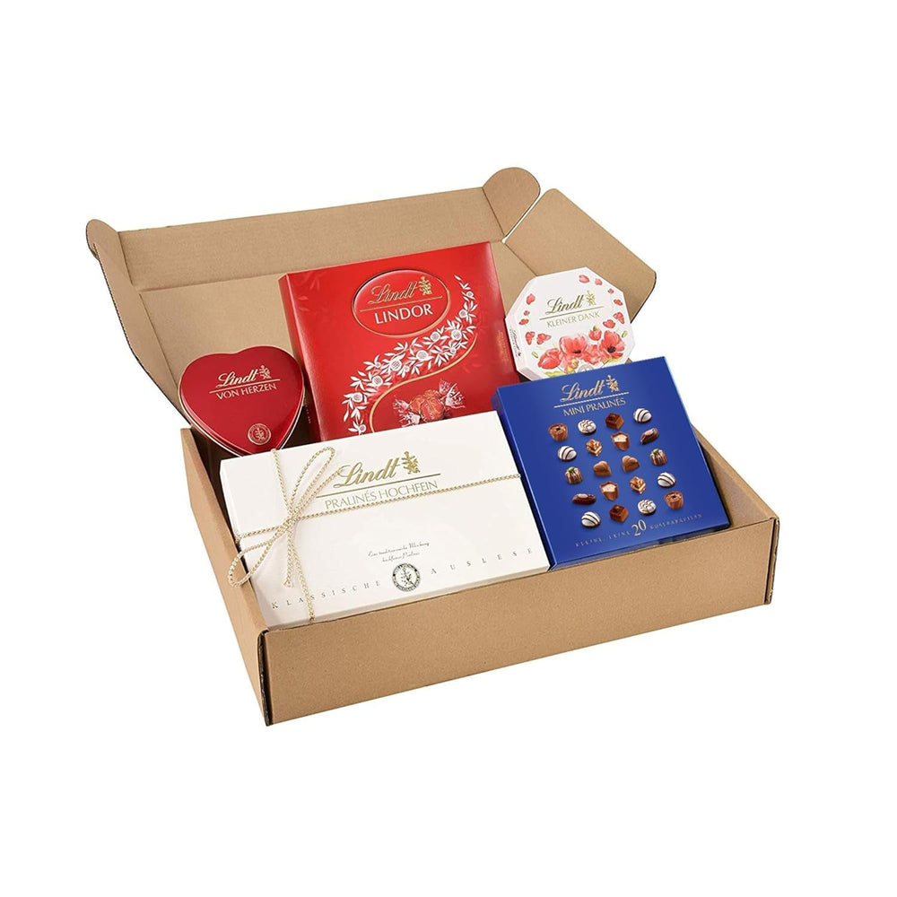 Set cadou praline Lindt cu ciocolată | 477g | 5 cutii de praline Lindt în variantele: Exquisite, Mini Praline, Cadou LINDOR, Mulțumire mică, Din inimă | Cadou praline | Cadou ciocolată