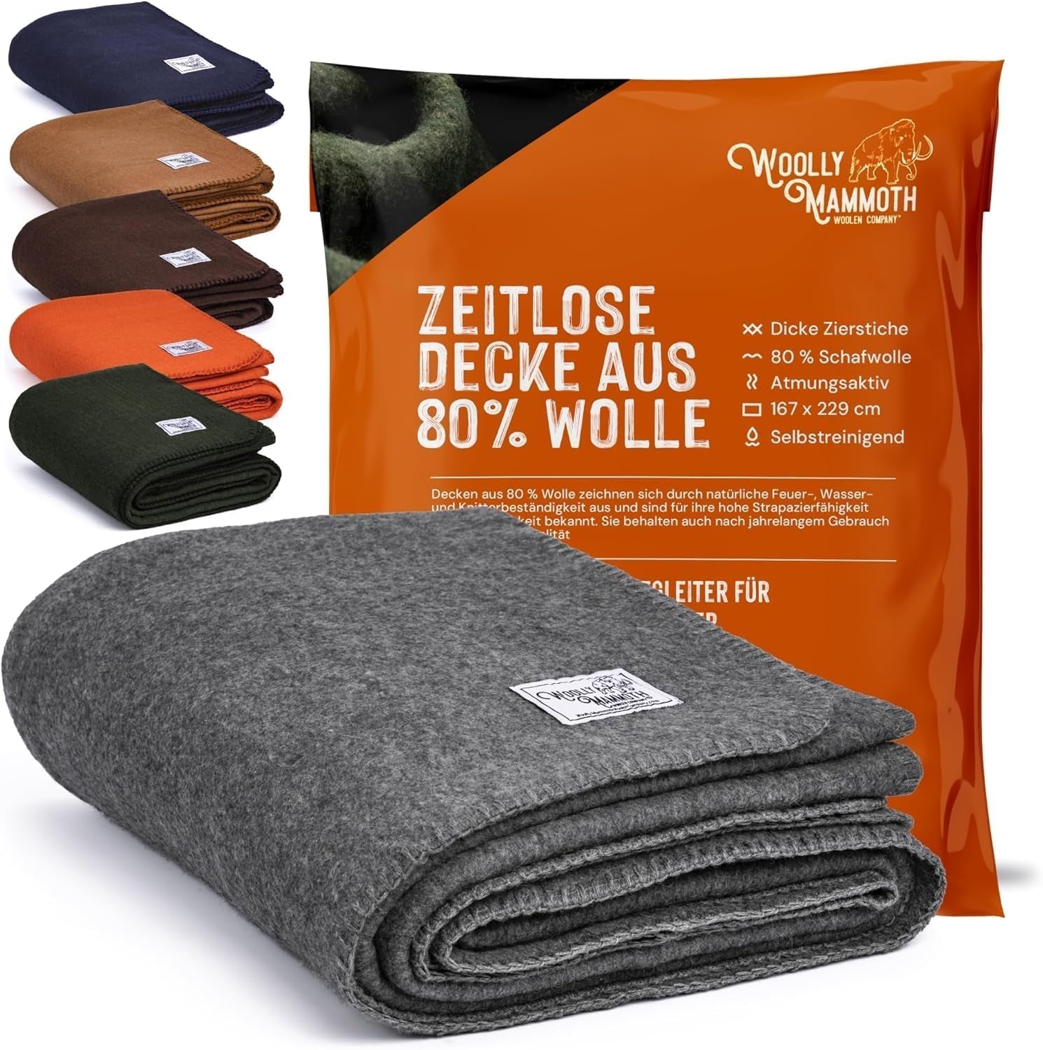 Woolly Mammoth Woolen Co. pătură de camping, extra mare, lână merino, Echipamentul perfect în aer liber pentru bushcraft, camping, trekking, drumeții, supraviețuire sau pătură în cabană. Maro, 168 X 228 Paturi si Cuverturi Woolly Mammoth Woolen Company Gri 66" X 90"