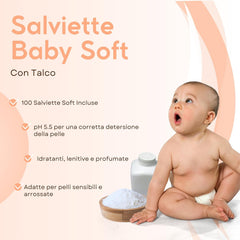 Toallitas para bebés con talco para pieles sensibles, sin alcohol, respetuosas con la piel, pH 5,5, ligeramente perfumadas, 1200 unidades (paquete de 12)