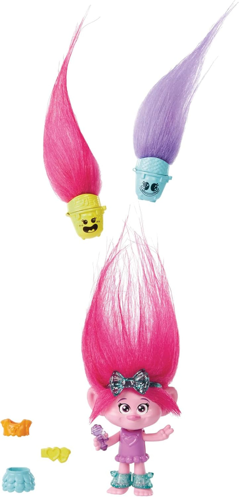 Mattel DREAMWORKS TROLLS Together Strong - Surprize păroase Poppy Queen Poppy, Viva, Branch And Guy Diamond Plush Hair, 2 Surprize păroase, Accesoriu, Pentru copii cu vârsta peste 3 ani, HNF10 Papusi Naty Shop Poppy