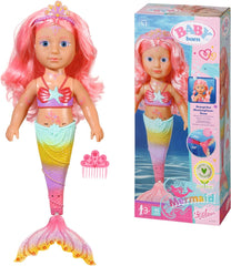 BABY Born Little Sister Mermaid Muñeca sirena impermeable de 46 cm con pelo largo y aleta brillante móvil, incl. tiara y peine, 833681 Zapf Creation Dolls Naty Shop Single