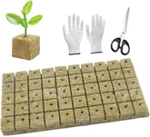 50 Piezas Estera de Cultivo de Lana Mineral, Cubo de Lana Mineral, Aislamiento de Lana Mineral, Estera de Cultivo de Lana Mineral con Tijeras y Guantes para Cultivo sin Suelo, Hidroponía y Trasplante