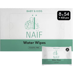 Naïf Toallitas Bebé Sin Plástico 432 Piezas (8 Pack x 54 Toallitas) - Cuidado del Culito, Cuerpo y Rostro del Bebé - 99% Agua - 0% Fragancia y Alcohol - Caja de Toallitas Húmedas Sostenibles, Eucalipto Sensible