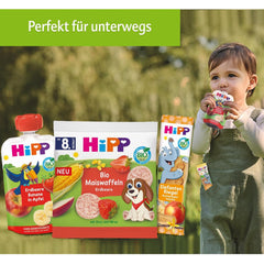 Bolsas exprimibles HiPP con melocotones y plátanos ecológicos en bolsas de manzanas y galletas - Felix the Lazy (8 x 100 g), a partir de 1 año, fruta con cereales, sin azúcar añadido, la mejor calidad ecológica