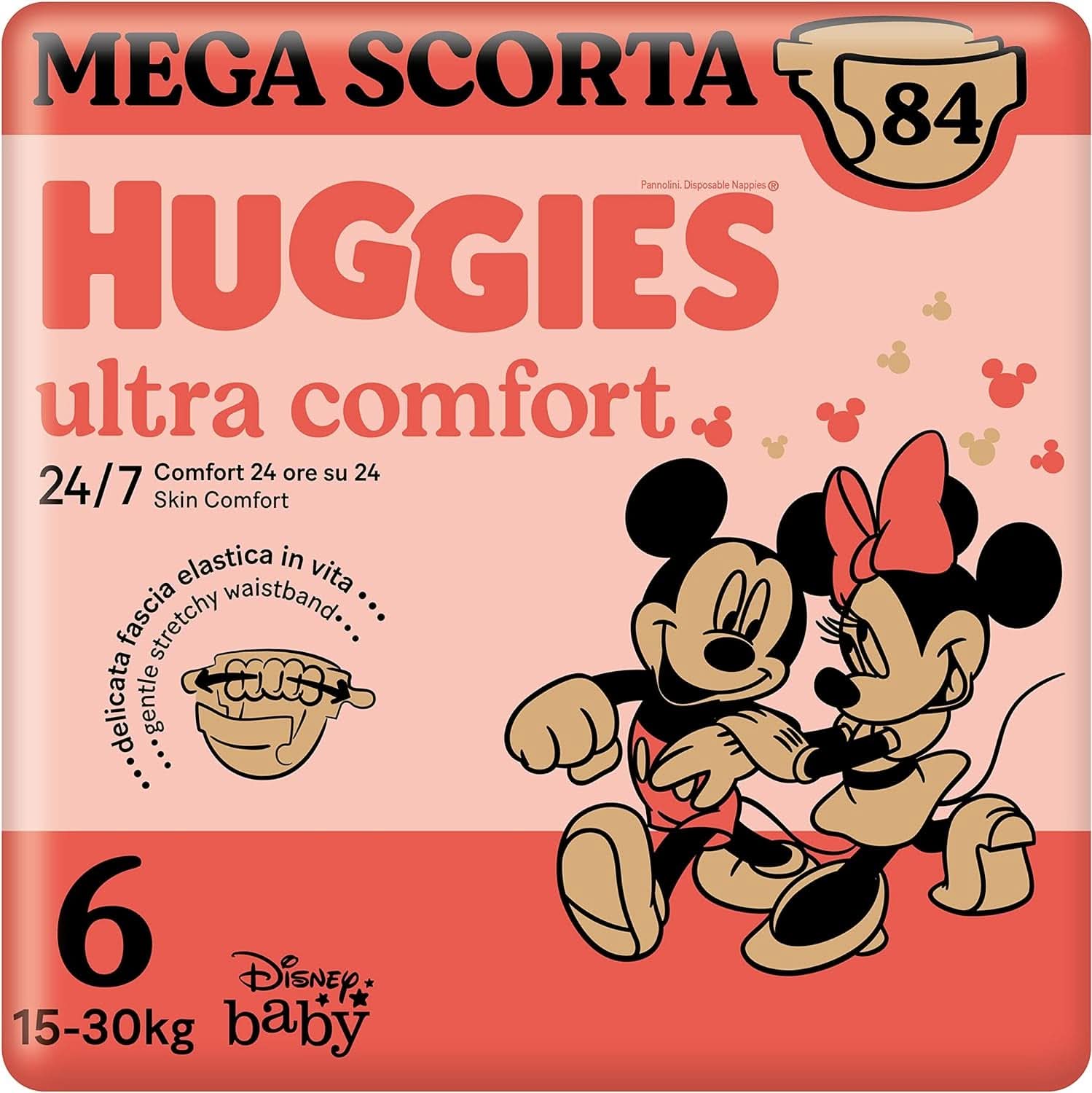 Huggies Ultra Comfort, scutece mărimea 4 (7-18 kg), design Disney, pachet de depozitare Mama si Copilul Naty Shop 6 (16-30 Kg)(84 scutece)