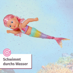 BABY Born Little Sister Mermaid 46 cm Muñeca sirena impermeable con pelo largo y aleta brillante móvil, incl. tiara y peine, 833681 Zapf Creation Dolls Naty Shop