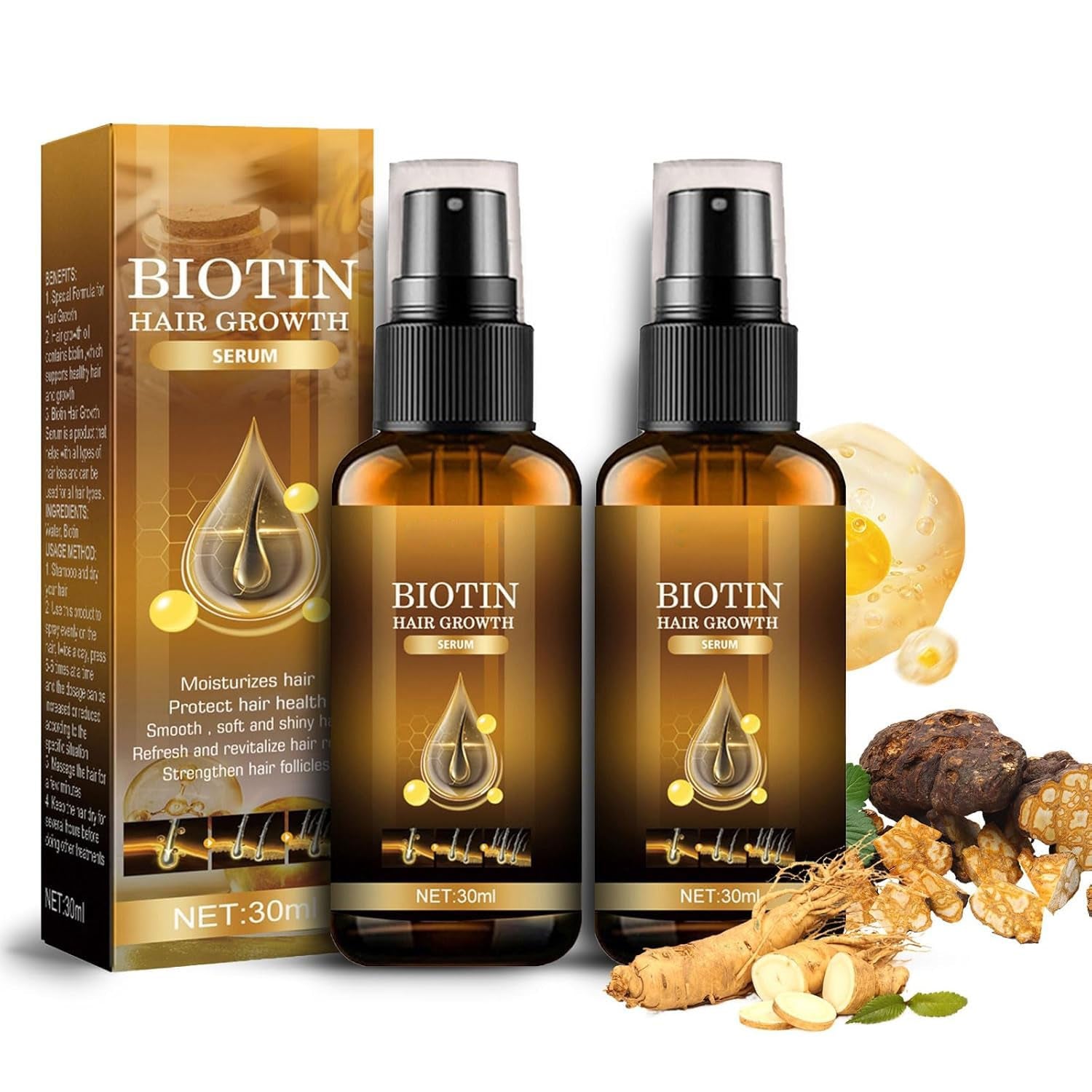 Biotin Hair Serum, 2PCS Hair Spray Hair Growth Accelerate Hair Growth Serum Biotin Hair Growth Hair Growth Spray, Hair Care for Thin Dry Hair, Against Hair Loss (M-2pcs) Ingrijirea parului Naty Shop 15 Ml (pachet de 2)