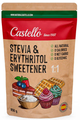 Stevia + Eritritol 1:1 Süßstoff | 1G = 1G Zucker | 100% Natürlicher Zuckerersatz - 0 Kalorien - 0 Glykämischer Index - Keto Und Paleo - 0 Netto-Kohlenhidrato - Kein GVO - Castello since 1907-850 G Edulcorantes Naty Shop Título predeterminado