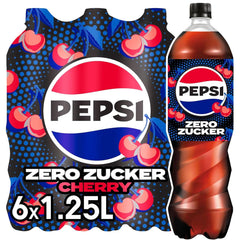 Pepsi Zero Sugar Cereza Refresco sin azúcar sabor cereza Cola con cafeína en botella Set 6 x 1,25 litros Naty Shop Nueva versión