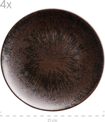 MÄSER Bronz Metallic, serviciu de masă cu 12 piese pentru 4 persoane cu glazură elegantă și lucioasă, set de farfurii cu farfurie de cină, farfurie de sumă și farfurie de desert din ceramică de înaltă calitate, gresie, maro