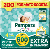 Pampers Baby Dry Maxi talla 4 (7-18 kg), 200 pañales + 500 puntos de abrazo extra gratis