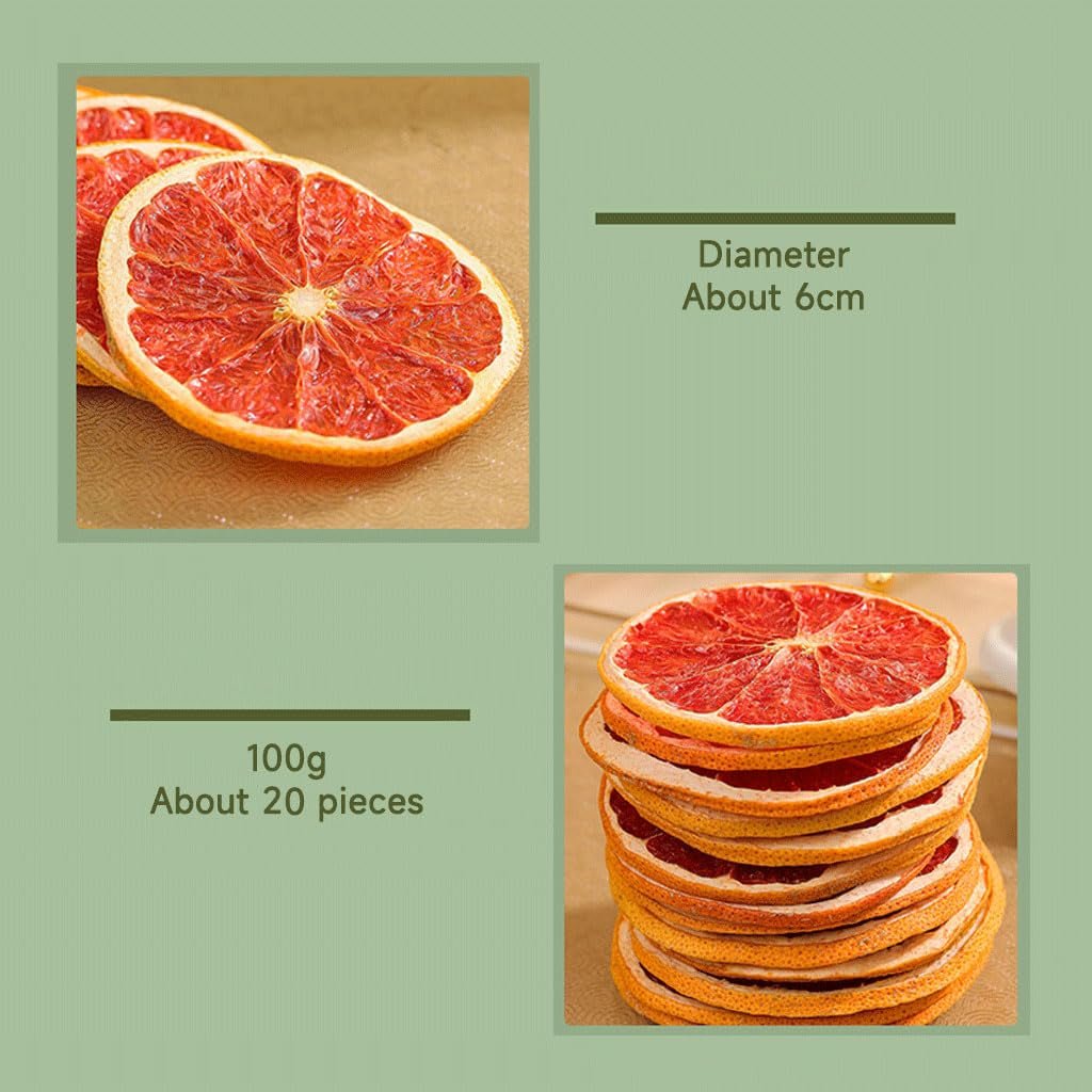 Felii de grapefruit uscate, grapefruit deshidratat, umplere vază, decorațiuni de Crăciun, felii de grapefruit roșu, felii de fructe uscate pentru ceai, fără zahăr adăugat (100g (1 pachet)) Produse deshidratate Naty Shop
