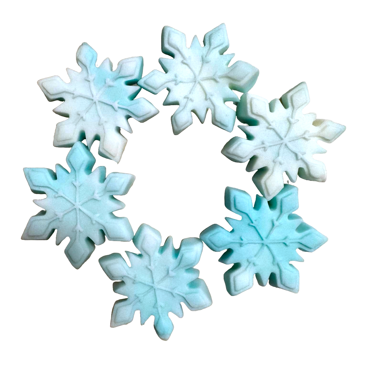 Set 6 decoratiuni comestibile din zahar, Fulgi de nea Decoratiuni din Pasta de Zahar Naty Shop