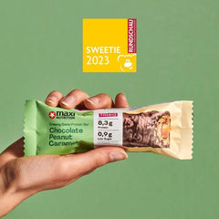 MaxiNutrition Barrita proteica vegana cremosa con chocolate, cacahuetes y caramelo 12x45g - barrita proteica vegana, 18% de proteína, 8,3 g por barrita, bajo contenido en azúcar (0,9 g), sin azúcar añadido, sin aromas artificiales