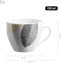 MÄSER 931215 Set de veselă frumos decorat pentru 6 persoane, serviciu combinat 30 de piese, cu forme fără rame, porțelan, alb