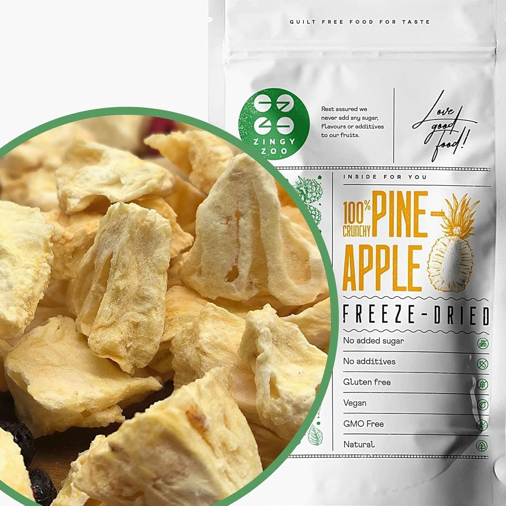 Fructe liofilizate | Ananas 100% pur Fructe liofilizate Ananas liofilizat | Fructe liofilizate fără zahăr adăugat | Ananas liofilizat crocant - aromat - delicios ZingyZoo Produse deshidratate Naty Shop 100G