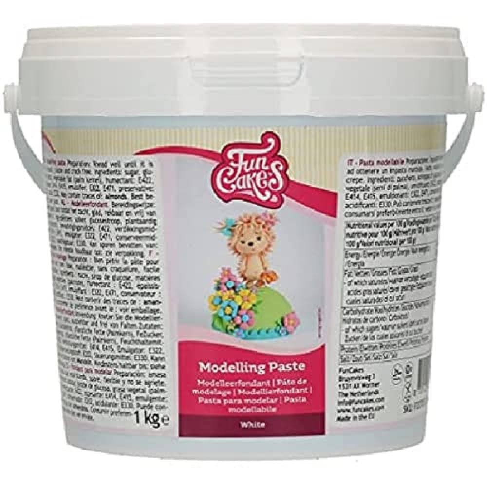 FunCakes Modelling Paste White: Perfectă pentru modelarea figurinelor, a vârfurilor de tort și a volanelor. Puternică, netedă și suplă. Halal, kosher și fără gluten. 1 kg. Pasta de zahar Naty Shop 1000 grame
