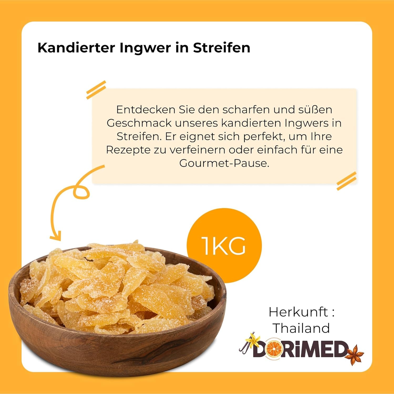 Ghimbir confiat în bucăți 1 kg | Fructe uscate deshidratate Felii de ghimbir glazurate | Ghimbir confiat în felii | Frunze uscate îndulcite | IDEAL pentru rețete | Vegetarieni și vegani. Produse deshidratate Naty Shop