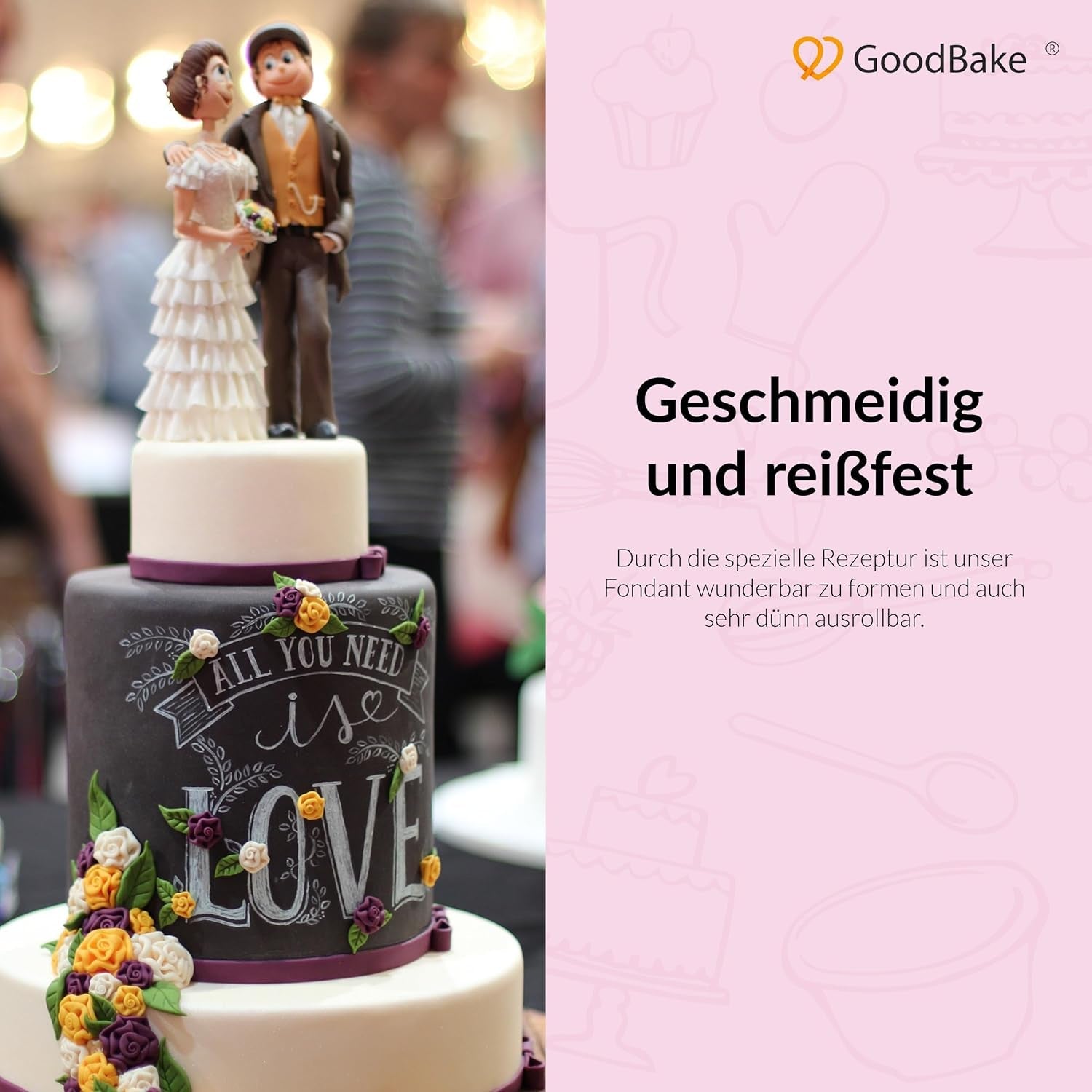 GoodBake fondant negru 500g, fondant rulat pentru acoperirea, modelarea, decorarea prăjiturilor, figurilor, florilor de zahăr și multe altele, fără ulei de palmier, vegan, fără gluten Pasta de zahar Naty Shop