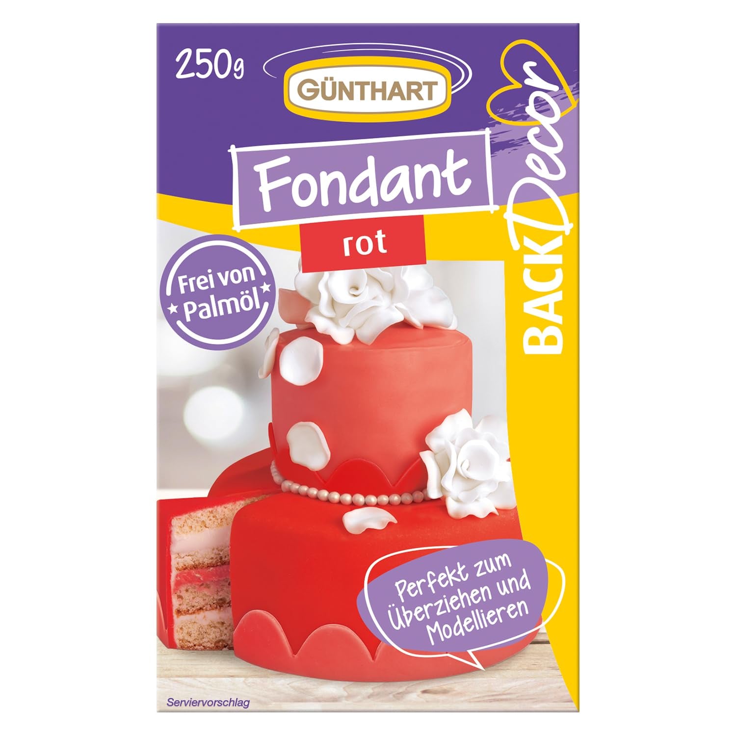 Günthart BackDecor 250 fondant verde, 100% vegan, fără ulei de palmier, rezistent la rupere pentru a acoperi prăjituri și produse de patiserie, potrivit pentru modelare, 1 pachet (1 x 250 g) Pasta de zahar Naty Shop 250 G (1 pachet) Roșu