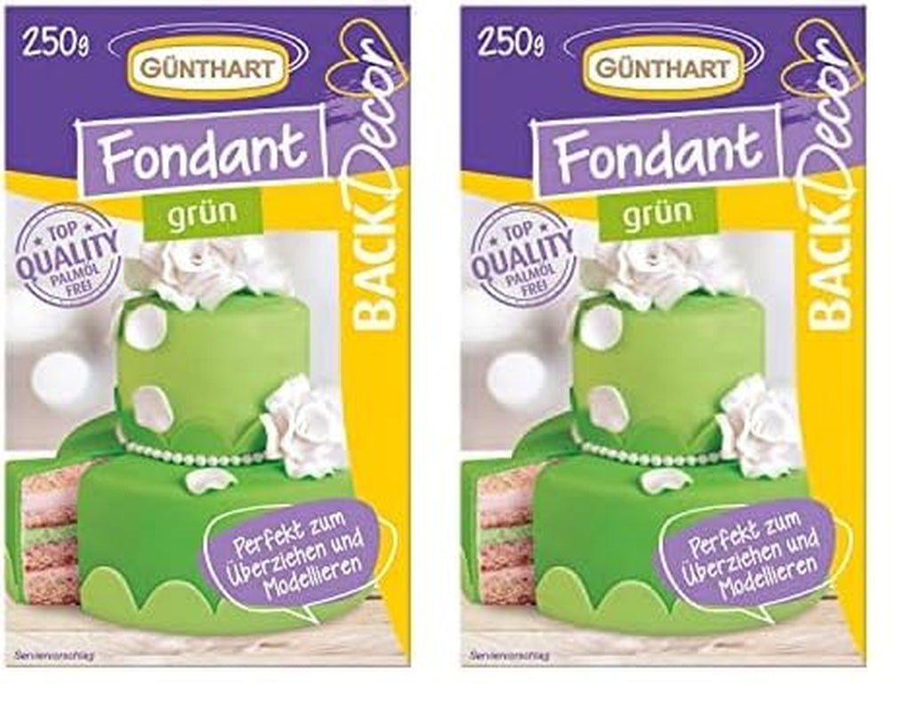 Günthart BackDecor 250 fondant verde, 100% vegan, fără ulei de palmier, rezistent la rupere pentru a acoperi prăjituri și produse de patiserie, potrivit pentru modelare, pachet de 2 (1 x 250 g) Pasta de zahar Naty Shop Salutări 250 G (pachet de 2)