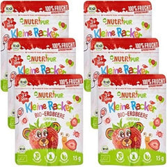Gustare de fructe organice pentru copii: 6x15g căpșuni organice liofilizate - Fructe liofilizate - Fructe uscate - Little rascals de la NutriPur Produse deshidratate Naty Shop Titlu implicit