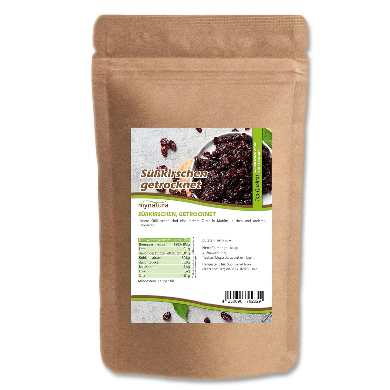 Mynatura cireșe dulci, uscate, fără sâmburi I Neîndulcite I Fructe uscate I Fără aditivi I Coacere I Cireșe I Snack I Muesli I Vegan I Pungă (1x 1000g) Produse deshidratate Naty Shop 1X 1000G