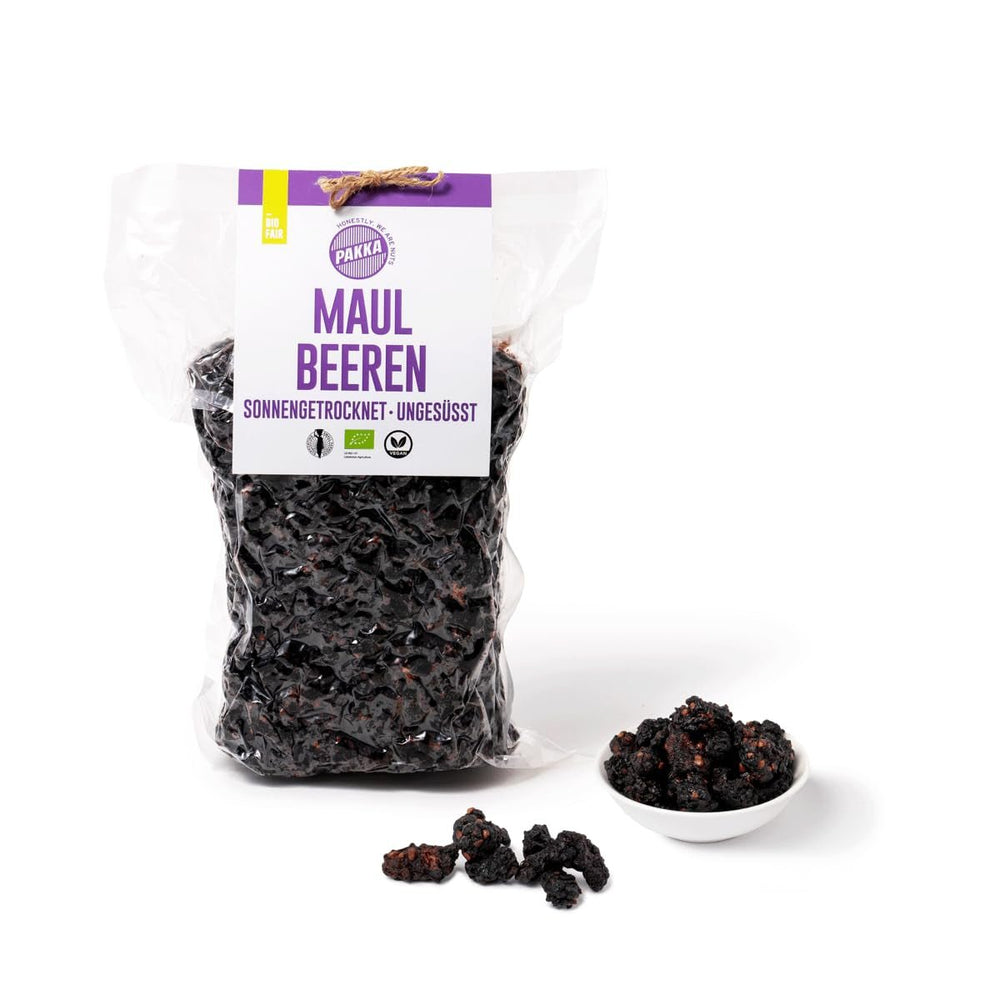 PAKKA - Mure negre organice, uscate la soare 1kg, Fair foarte lipicios, suculent dulce și acru King Shotut mure direct de la fermierii mici din Samarkand în Uzbekistan, vegan, pachet de familie 1000g Produse deshidratate Naty Shop Varianta 2: 1 kg (1 pachet)