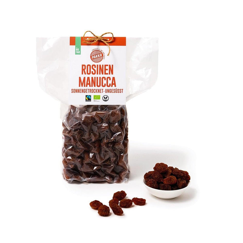 PAKKA - Organic Fairtrade Jumbo Manucca Raisins 1kg cu 2 - 3 semințe crocante, struguri de manucca uscați la soare, fără ulei, deci lipicioși, nesulfurați, de la micii fermieri din Samarkand Uzbekistan 1000g Produse deshidratate Naty Shop Varianta 2: 1 kg (1 pachet)