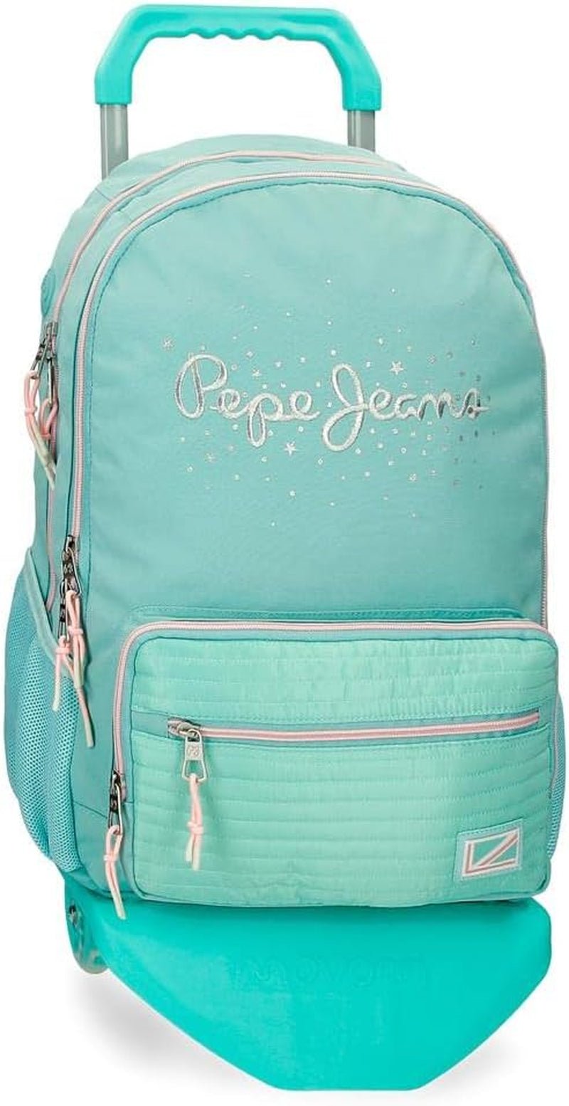 Rucsac Pepe Jeans Jane pentru laptop, compartiment dublu, 15.6 inch, albastru, 31 x 44 x 17.5 cm, poliester, 20.46 l Rucsacuri si ghiozdane premium Naty Shop Rucksack + Trolley