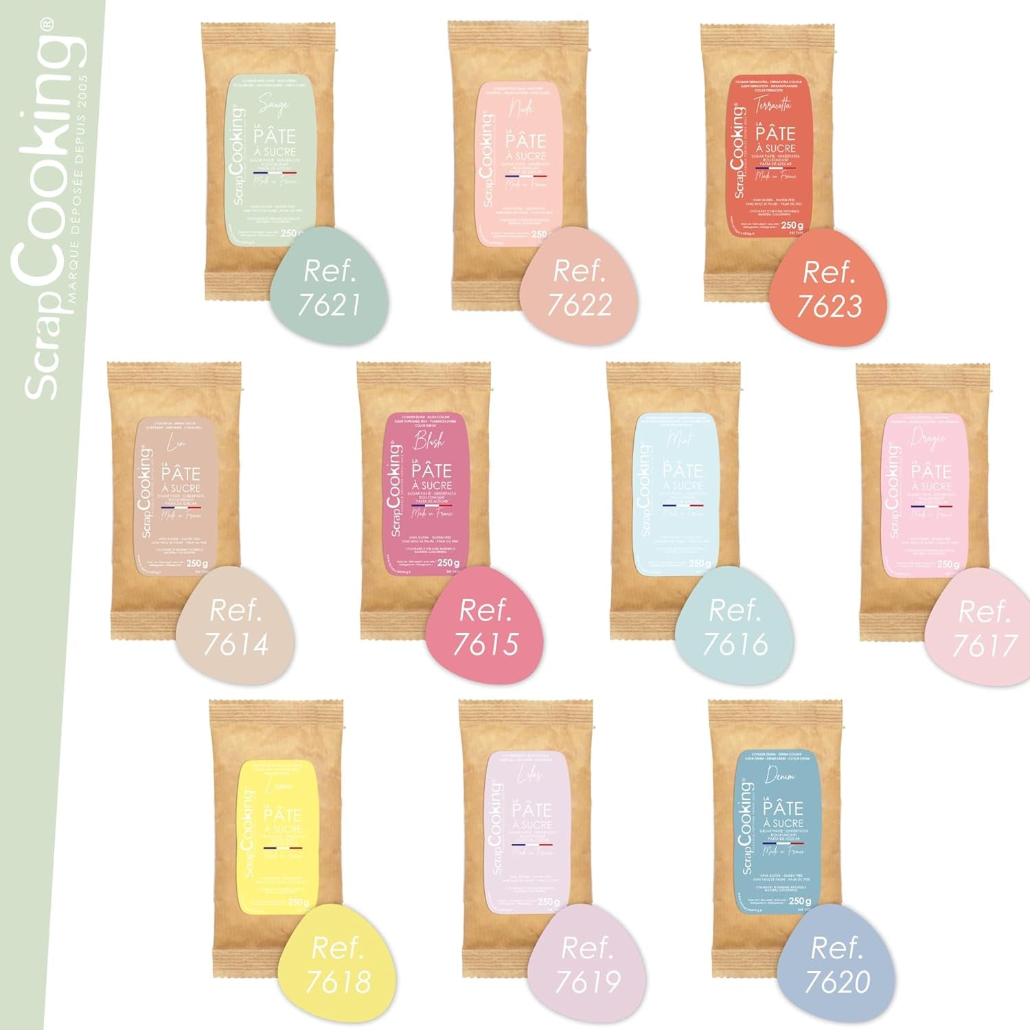 ScrapCooking - Pâte à Sucre Vert Sauge 250g - Colourant d'Origine Naturelle - Sans Gluten, Sans Huile de Palme - Pour Gâteaux, Pâtisseries Anniversaire - Vert Pastel - Fabriquée en France - 7621 Pasta de zahar Naty Shop