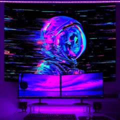 Tapiserie alishomtll fluorescent craniu astronaut negru lumina Casa - Accesorii si Decoratiuni Naty Shop