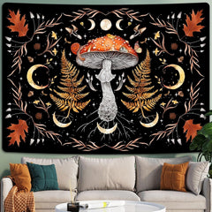 Tapiserie alishomtll vintage mushroom moon maple leaf botanical Casa - Accesorii si Decoratiuni Naty Shop