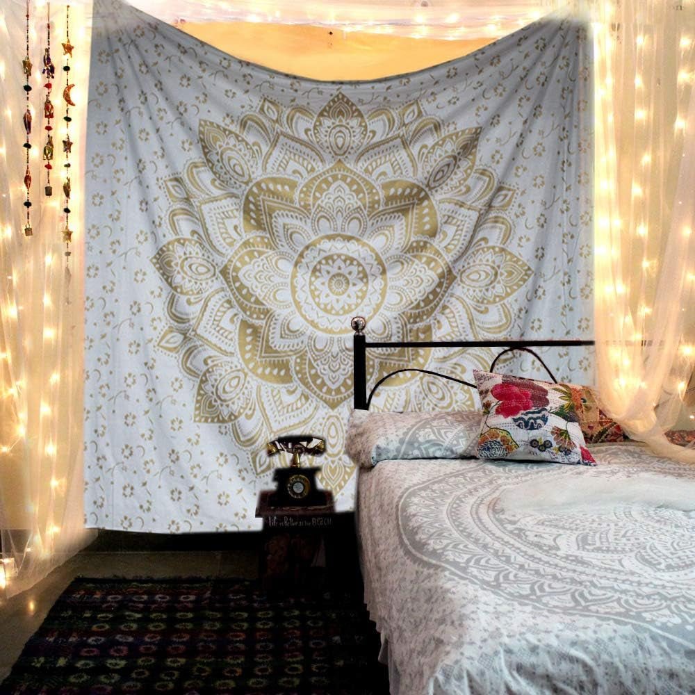 Tapiserie aur metalic mandala bumbac indian plaja arunca Casa - Accesorii si Decoratiuni Naty Shop