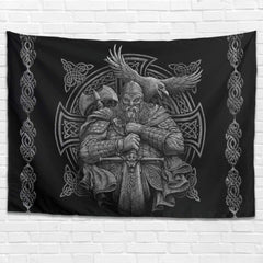 Tapiserie grey viking odin axe sword raven cross Casa - Accesorii si Decoratiuni Naty Shop