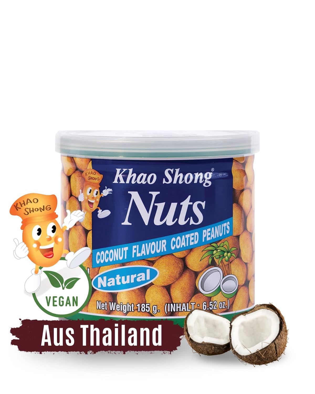 Khao Shong Guisantes verdes fritos con wasabi, guisantes crujientes rebozados picantes, una alternativa baja en grasa a las nueces, picante medio, 1 lata de 140 g | 140 gramos (1 paquete)