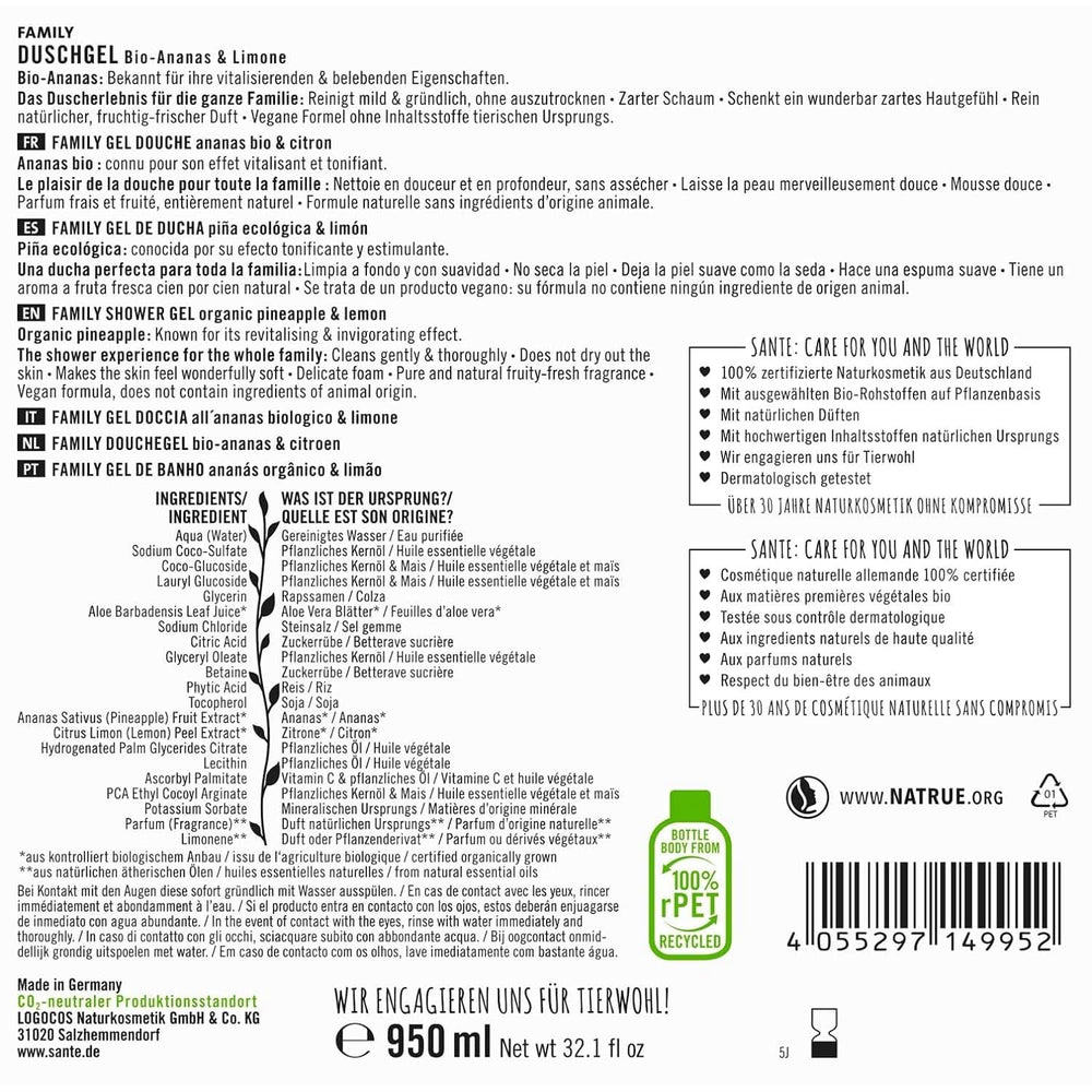 SANTE Cosmética Natural Gel de ducha refrescante con fragancia cítrica, 950 ml Ducha y baño Naty Shop