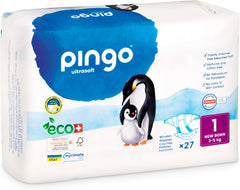 Pañales ecológicos talla 1 recién nacido (2-5 kg), 1 bolsa con 27 pañales