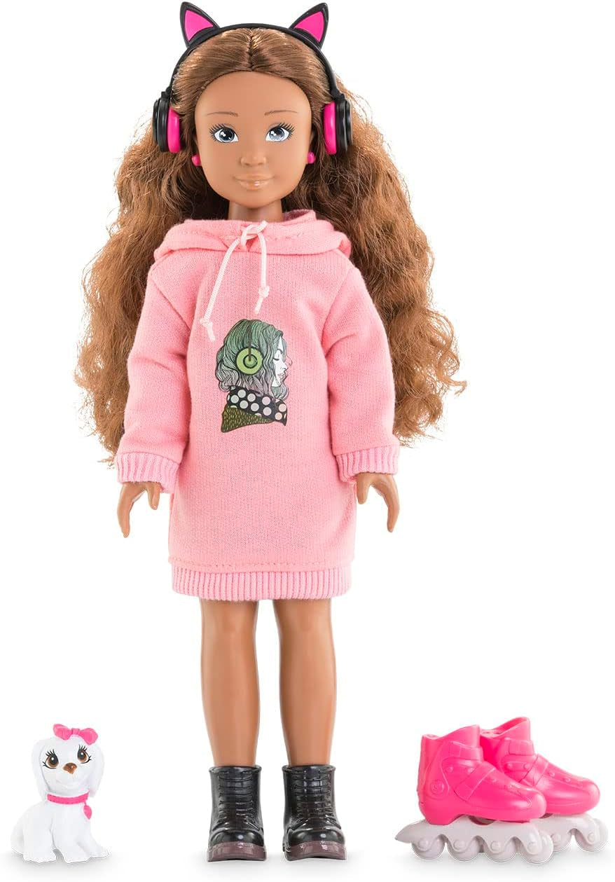 Corolle 9000600030 - Conjunto Luna Einhorn para niña, puppe de tobillo en traje de verano con perro, cinta para el pelo, anillos y gomas extra, puppe de 28 cm con Vanilleduft, de 4 años