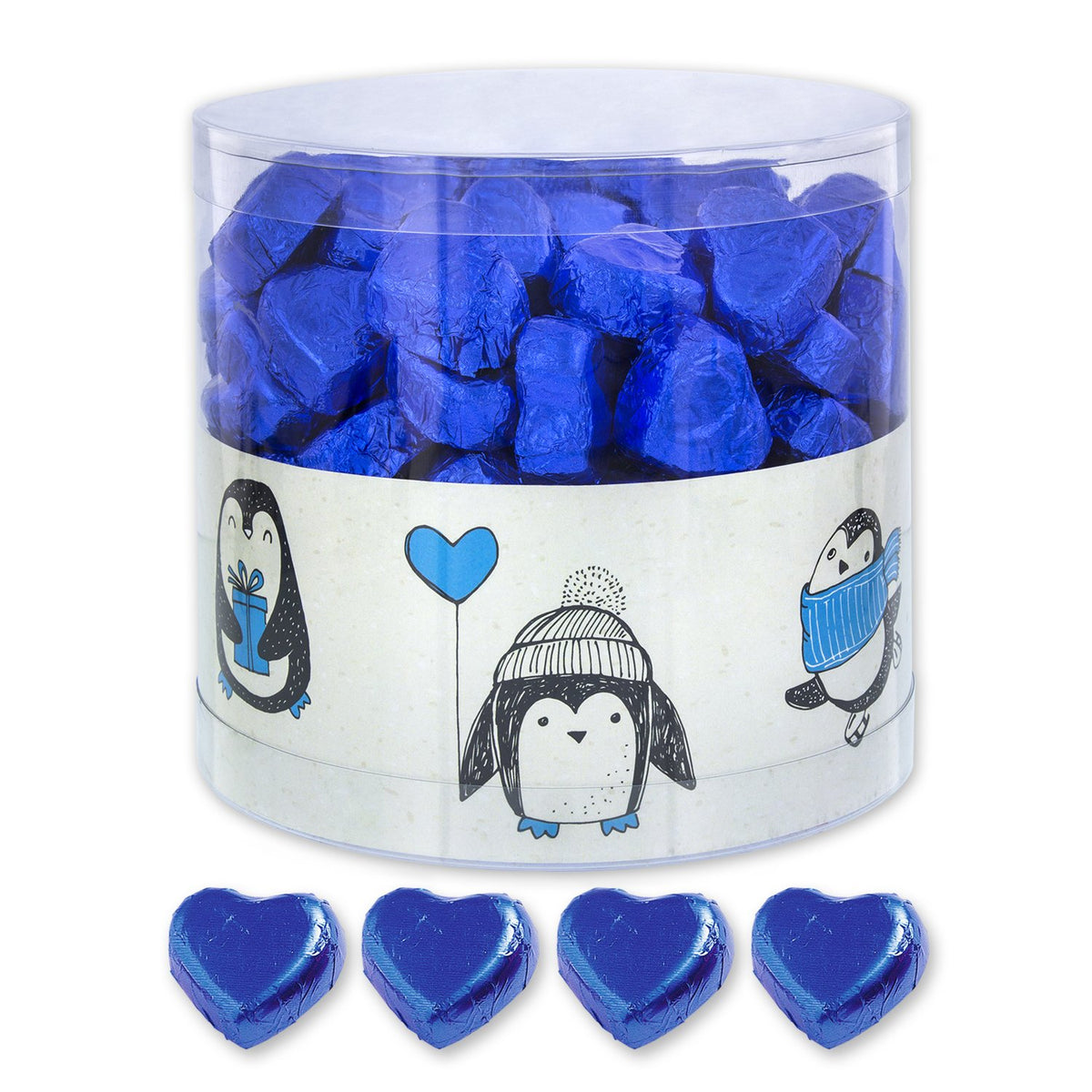 Günthart 150 Corazones de Chocolate Azul con Relleno de Turrón | Pingüinos con Crema de Turrón | Corazones de pingüino de chocolate azul | Competencia | Corazones de chocolate azul | Pingüino (1,2 kg)