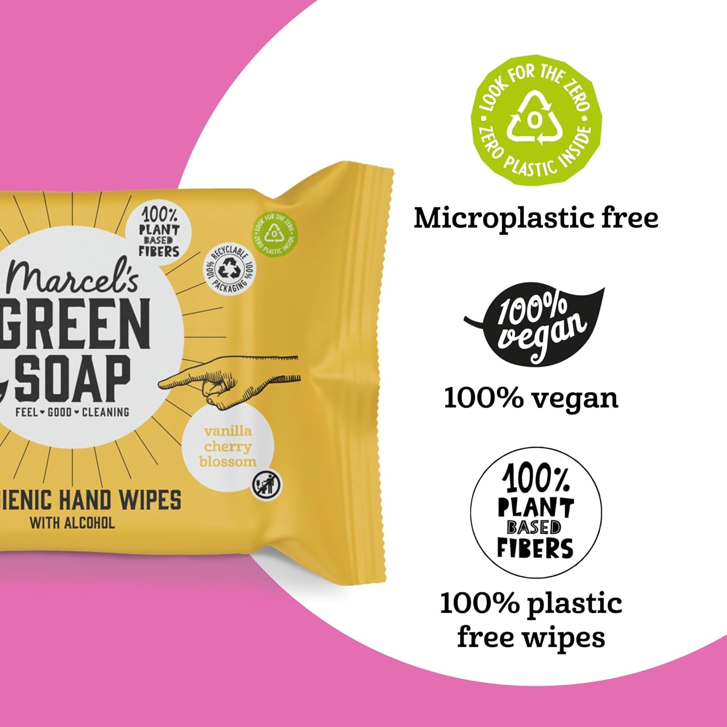 Toallitas húmedas para manos Marcel's Green Soap, paquete de 60, vainilla y flor de cerezo, a base de plantas, orgánicas