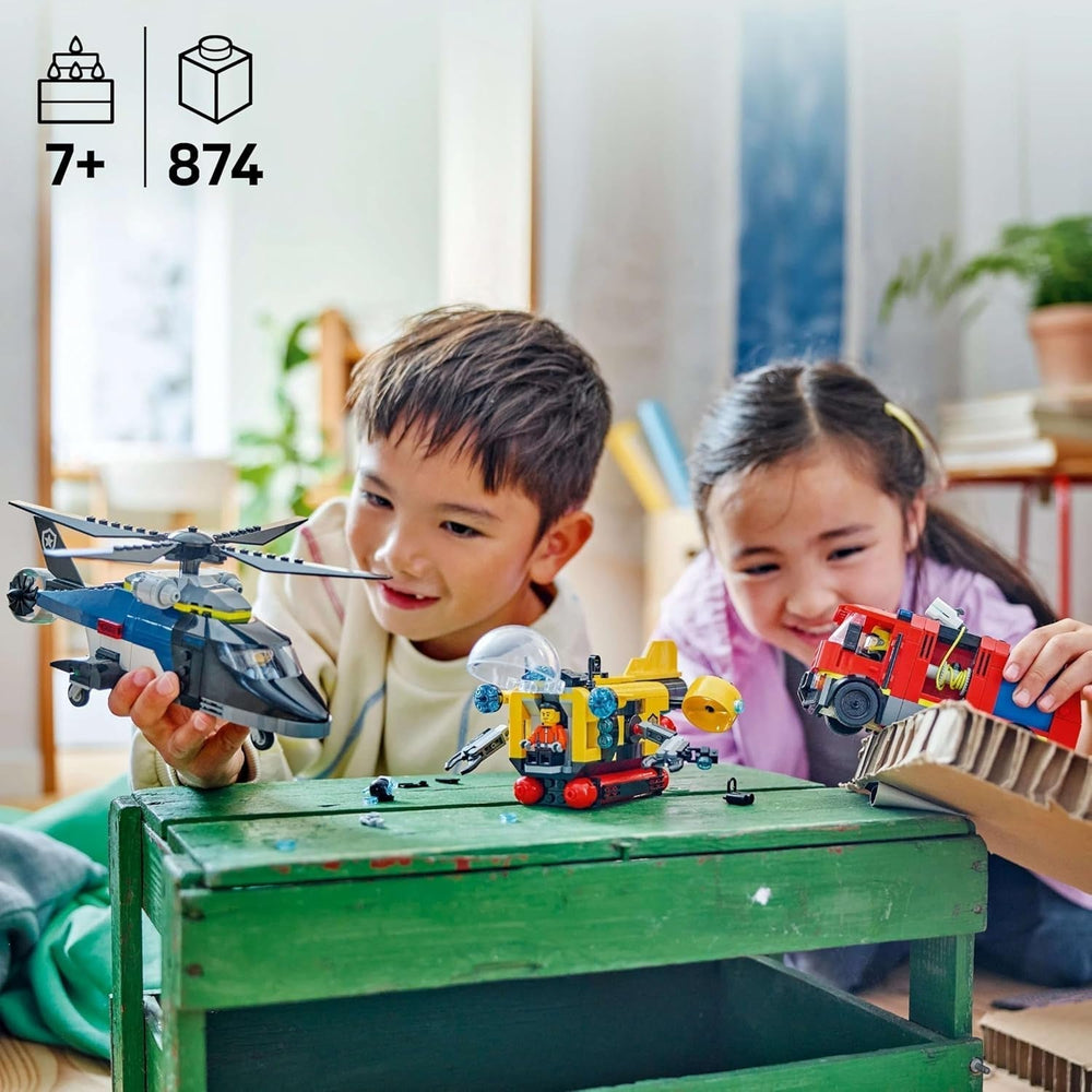 Set combinado LEGO City con helicóptero, coche león y submarino y 3 minifiguras - Vehículos de juguete para construir para niños y niñas a partir de 7 años - Regalo de cumpleaños y vacaciones 60462 Juegos de construcción Besuche den LEGO-Store