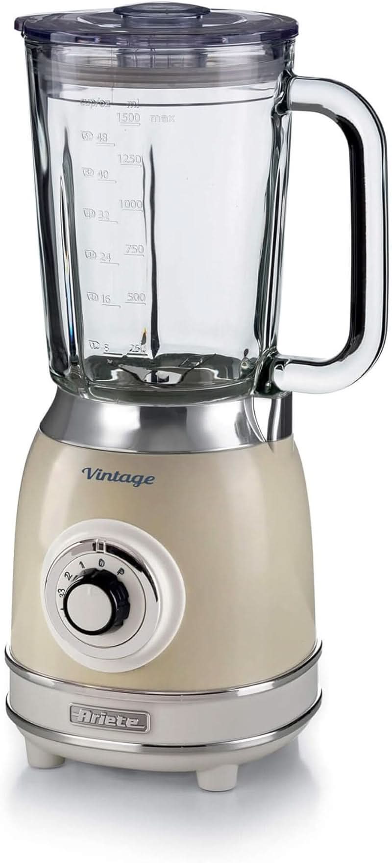 Ariete Vintage 583 Batidora de vaso, batidora multifunción retro con 4 grifos, 4 geschwindigkeiten + función de pulso, función de triturador de hielo, 1,5 litros de capacidad, 1000 W, color verde bucatarie Naty Shop beige individual