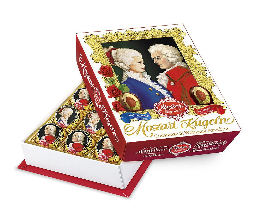 Reber Bolitas Mozart con chocolate negro, pack de 6 con mazapán y turrón, vegano - 1 x 120 g