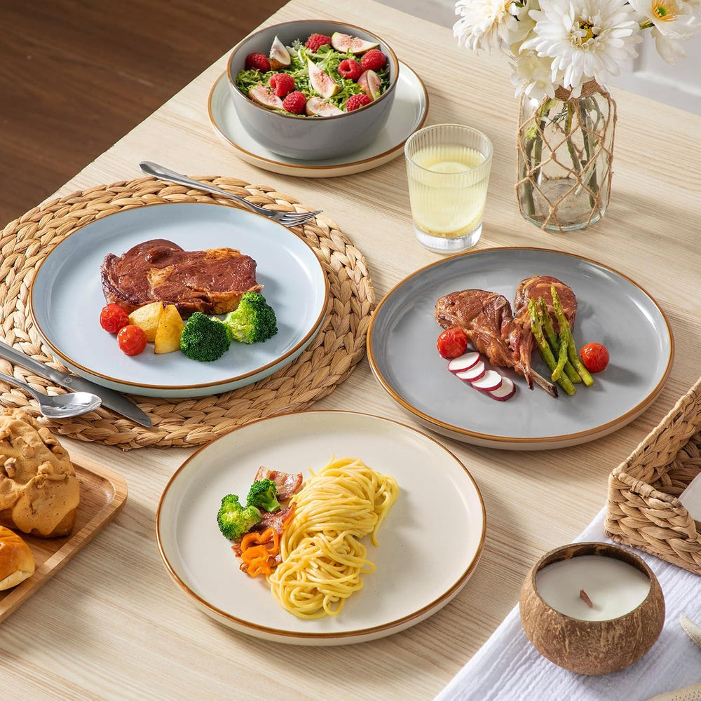 Geschirrset 6 Personen, vancasso RENO 24-tlg Steingut Teller Set Mix, Tafelservice mit je 6 Speiseteller, Dessertteller, Suppenteller, Müslischalen, Spülmaschinenfest & Mikrowellengeeignet, Mehrfarbig