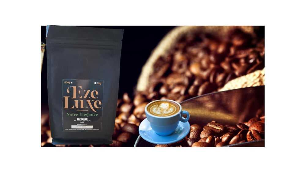 Cafea Espresso Noire Elegance 1kg - 50% Arabica și 50% Robusta/Brazilia și India - prăjire medie, puternică și cremoasă, ciocolată neagră - intensitate 8 - espressor gratuit
