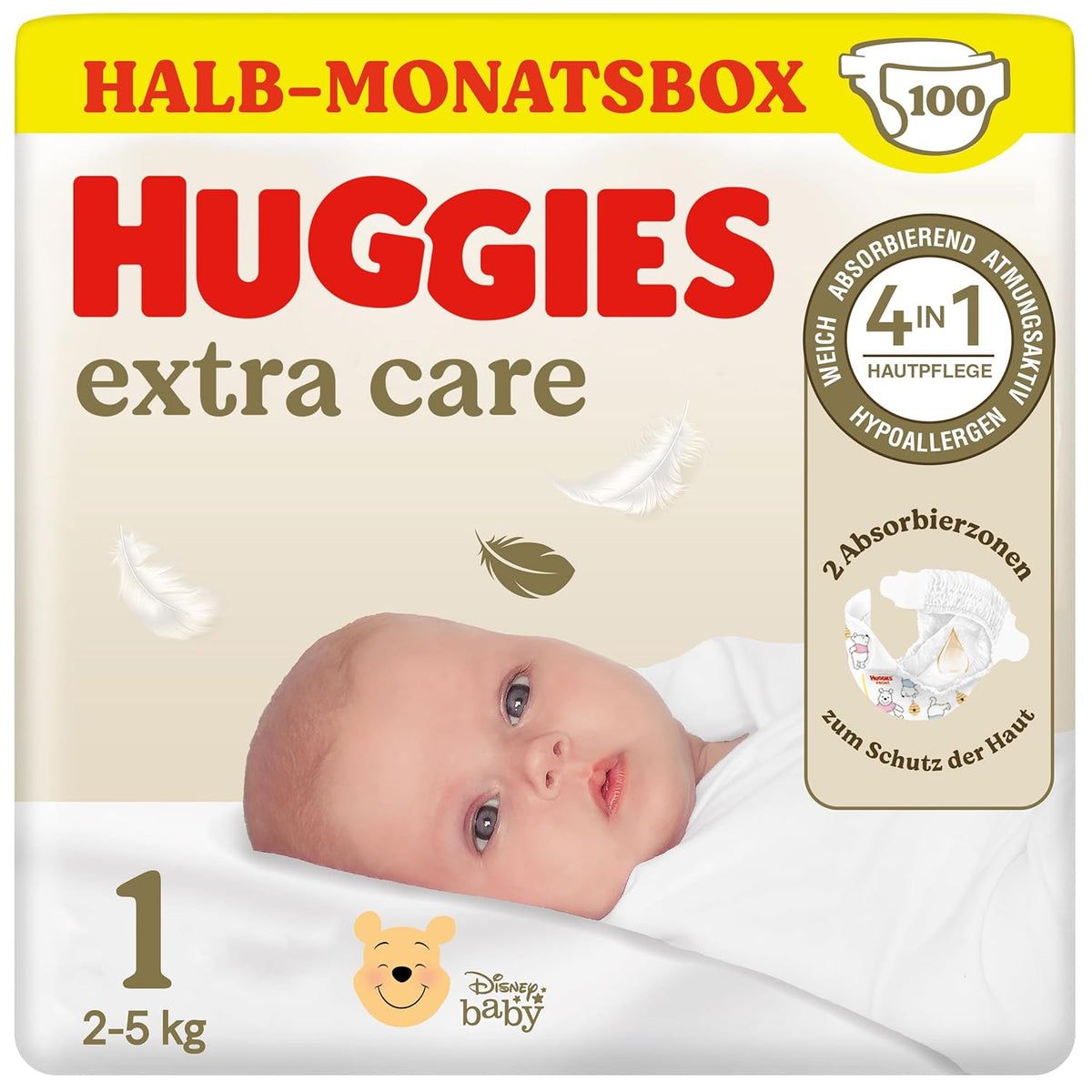 Pañales Huggies para recién nacido, talla 1, 100 pañales (2 x 50), caja de medio mes