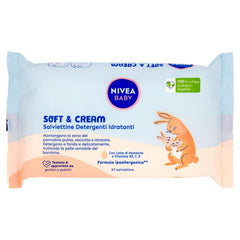 NIVEA Baby Toallitas Limpiadoras Hidratantes Soft & Cream, 57 piezas, para piel limpia, seca e hidratada, toallitas para bebé con leche de almendras y vitaminas B5, C y E